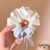 1# blue plaid stitching kitten large intestine hair tie-12cm
