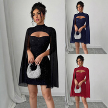 亚马逊跨境欧美外贸女装设计感聚会高级感包臀裙早秋新款连衣裙