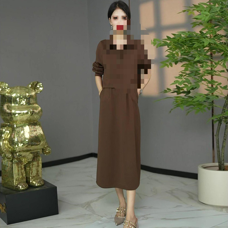 时尚亚马逊简约套装女2025秋季新款洋气短款卫衣显瘦背心裙两件套|undefined