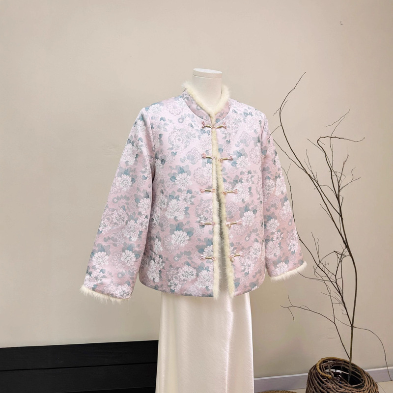 New Chinese Style White Duck down Real Mink down Jacket Reversible Jacket 25 Winter New Fresh Jacket Easiest for Match Top