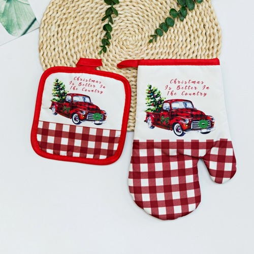 Baking high-temperature heat-resistant glove set, thickened oven microwave glove Christmas series anti-scalding gloves