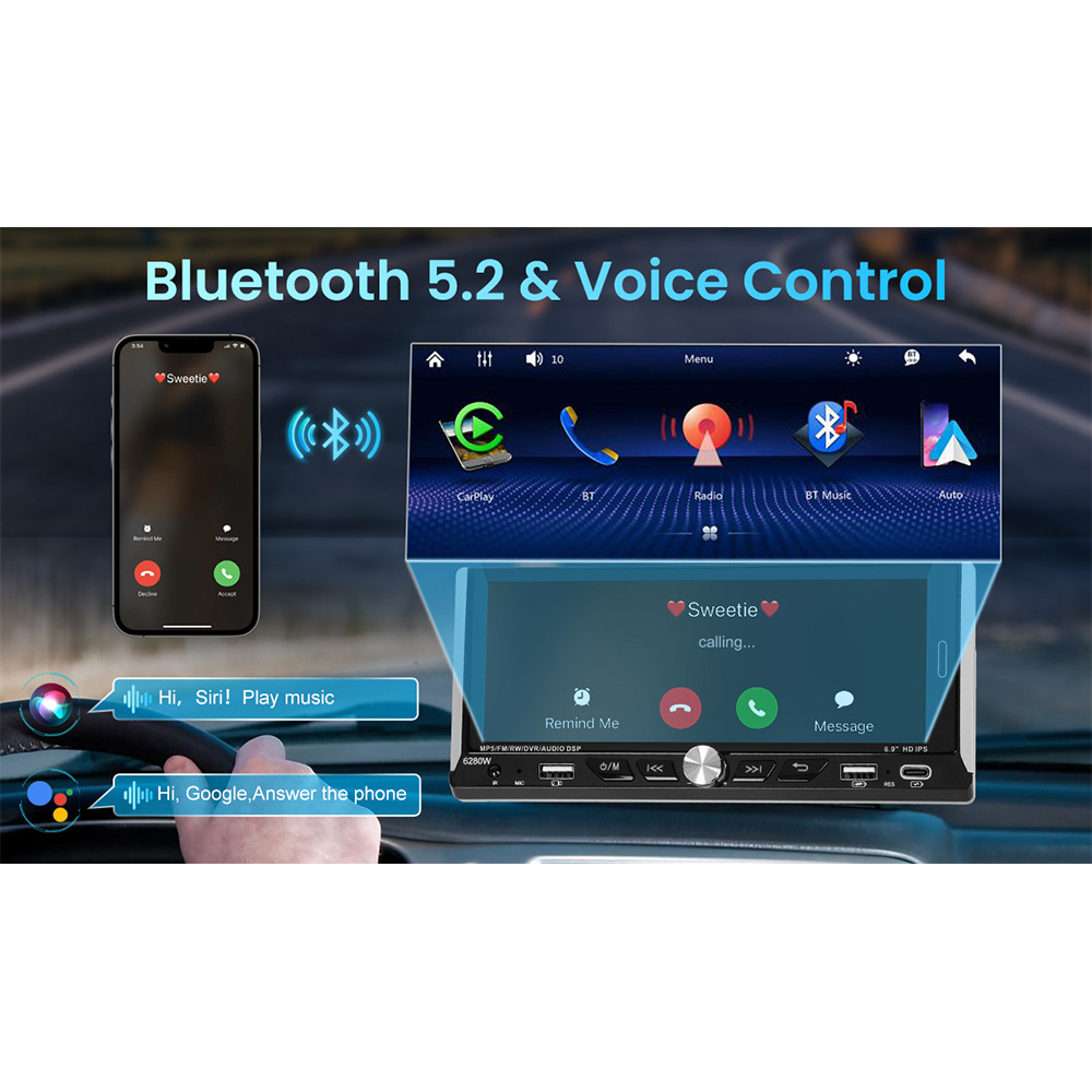 6.9inch Wireless Carplay Single-Core Ips Touch Screen Car Bluetooth Mp5 Player Dual USB Fast Charging 12V