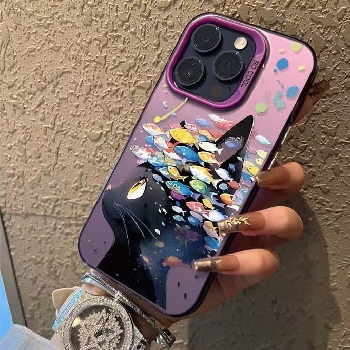 El nuevo gato quiere pescado para iPhone 16 funda para teléfono móvil 11 Apple 15promax/14 anti-caída 13pro personalidad 12