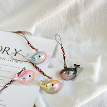 新款卡通鲸鱼水音铃铛配件装饰品梦幻猫眼钥匙扣水音铃铛手机挂坠