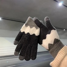手套男秋冬季情侣加厚学生骑车保暖防风防寒分指手套男拼色