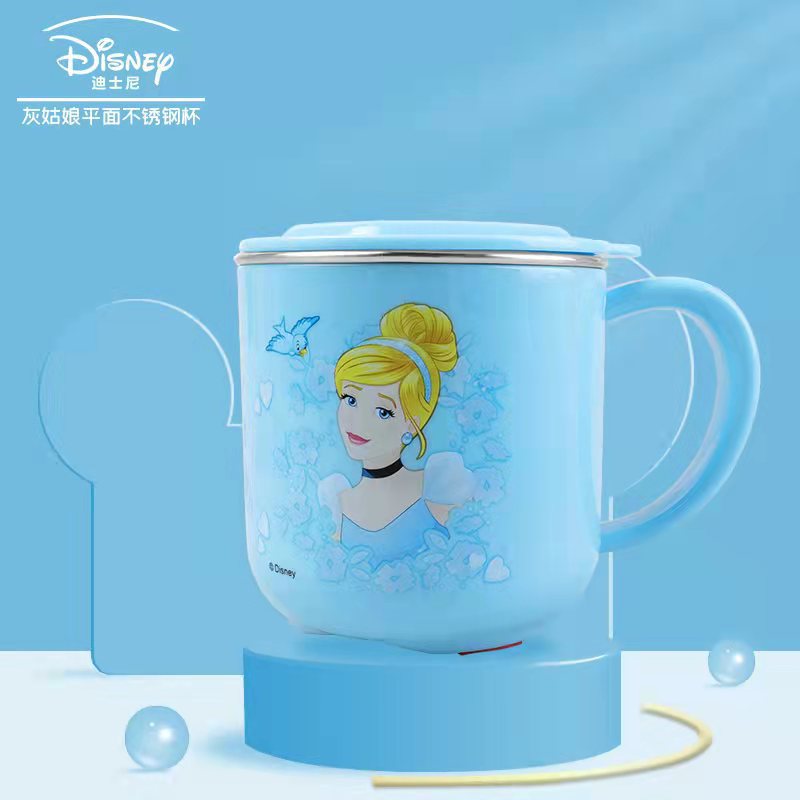 Taza de acero inoxidable para niños de Disney Taza de agua para niños Taza de agua para bebés Taza de leche casera anticaídas Set de cubiertos para bebés