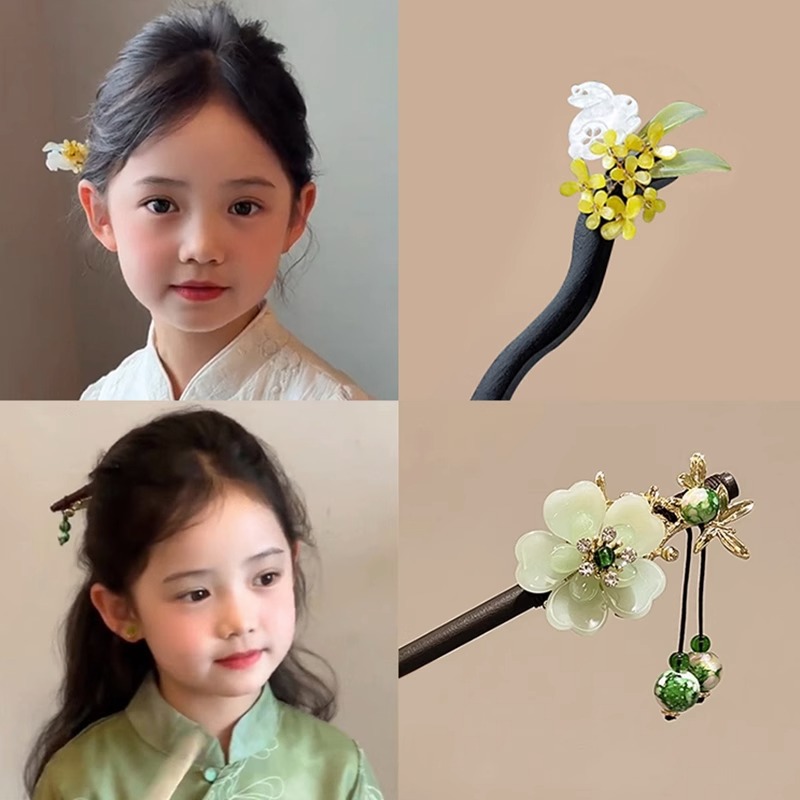 Horquilla de los niños estilo antiguo niñas accesorios para el pelo cara caballo falda Accesorios Estilo nacional horquilla simple ébano palillos Hanfu tocado