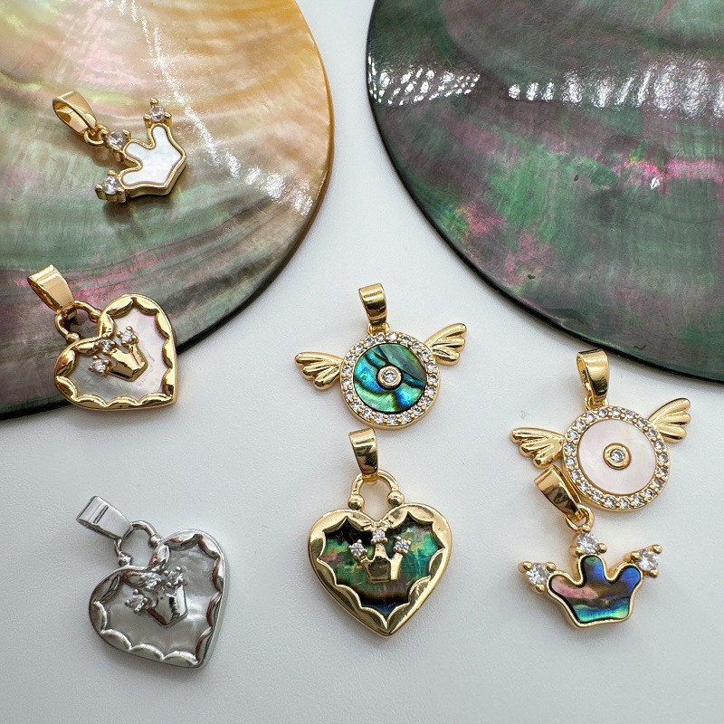 5g Weight Pendant Jewelry Making Type 15mm Jewelry Making Size Shell Inlay Material DIY Jewelry Accessories Classification 1 Piece Quantity Copper Material Heart Shape, Crown, Wings Pattern Plating, Inlay Design Classic Style Style 1 Piece 15mm Copper Shell Heart Shape Crown Wings Pendant 3