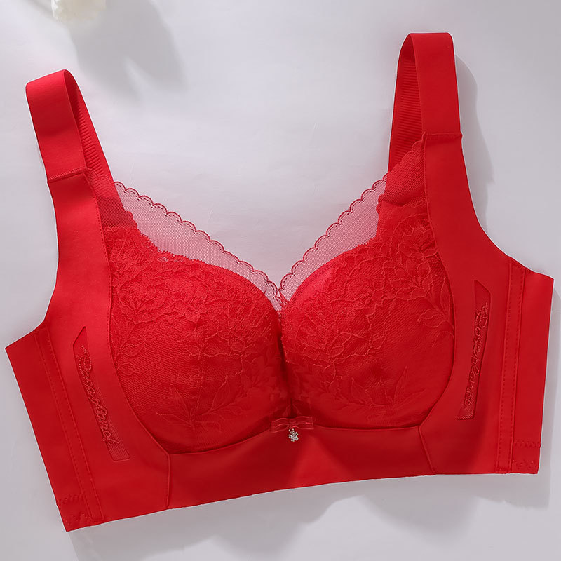 Red Lingerie for Women with Small Busts, Push-Up, Thin, Breathable, Comfortable, Seamless, Modal, Adjustable, Wireless Bra
