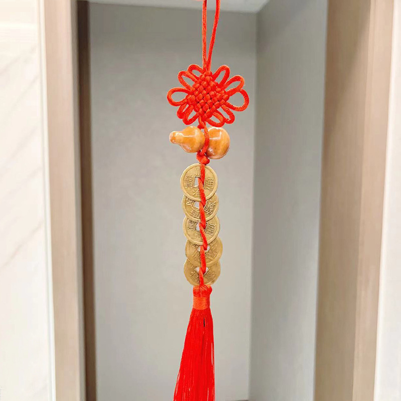 8 # 빨간 밧줄 매듭 + 나무 조롱박 합금 5 황제 돈