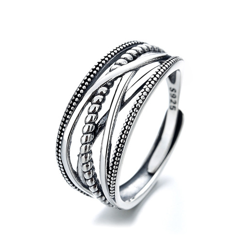 Yunchaoxuan S925 sterling silver Korean version ins cool style simple line twist twist cross-wound geometric open ring