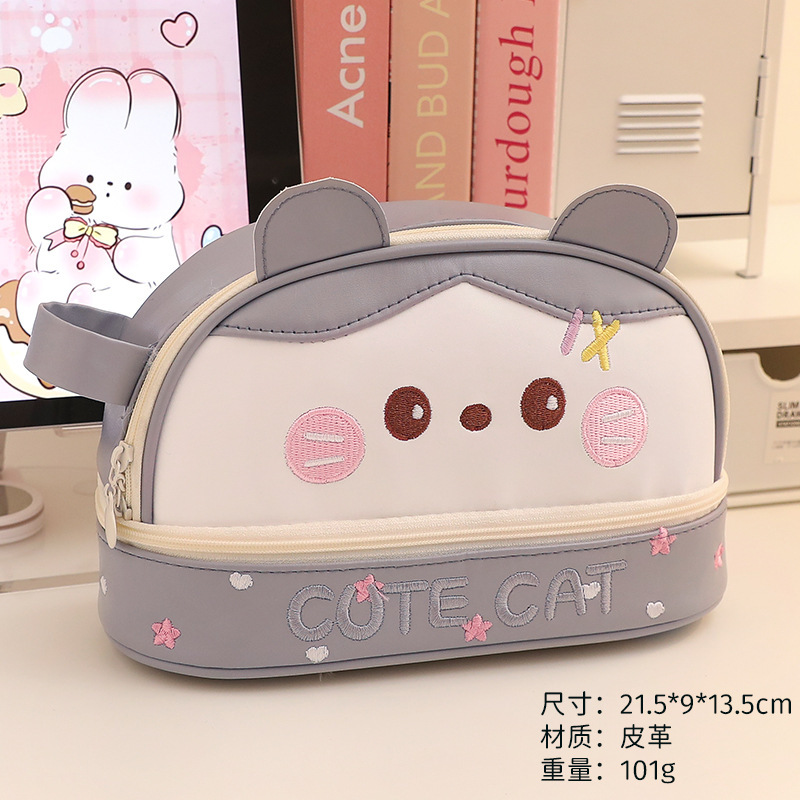 Nuevo estuche de lápices impermeable de dibujos animados, bolsa de cosméticos de almacenamiento de gatos de gran capacidad, bolsa de papelería para estudiantes, caja de papelería linda coreana