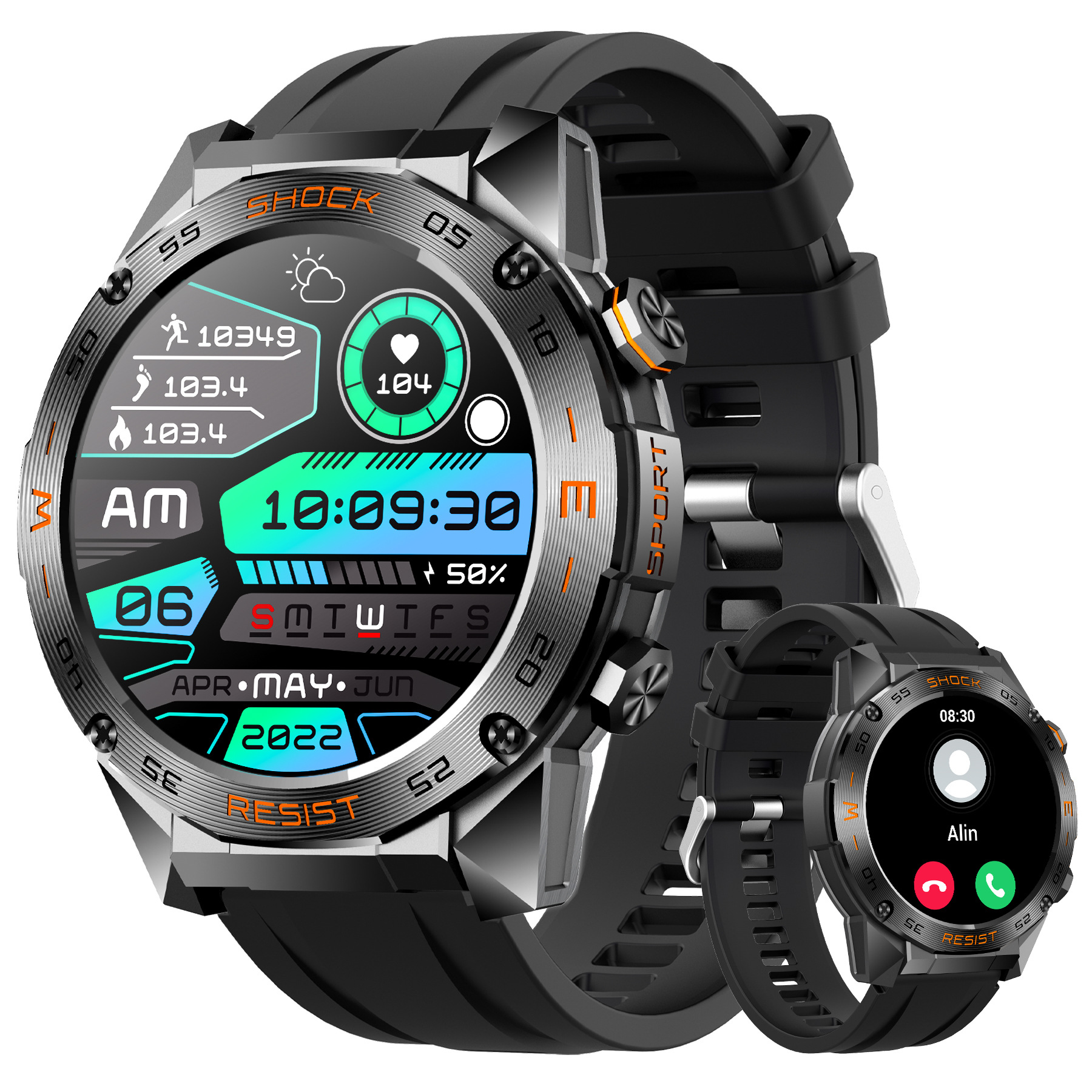 Foreign Trade New H60 Men's Watch Outdoor Sports Waterproof Heart Rate Blood Pressure Blood Oxygen Health Monitoring Bluetooth Call