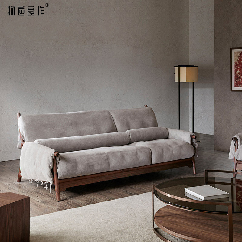 北欧实木布艺沙发现代简约单人双人三人位沙发组合日式小户型客厅|ru
