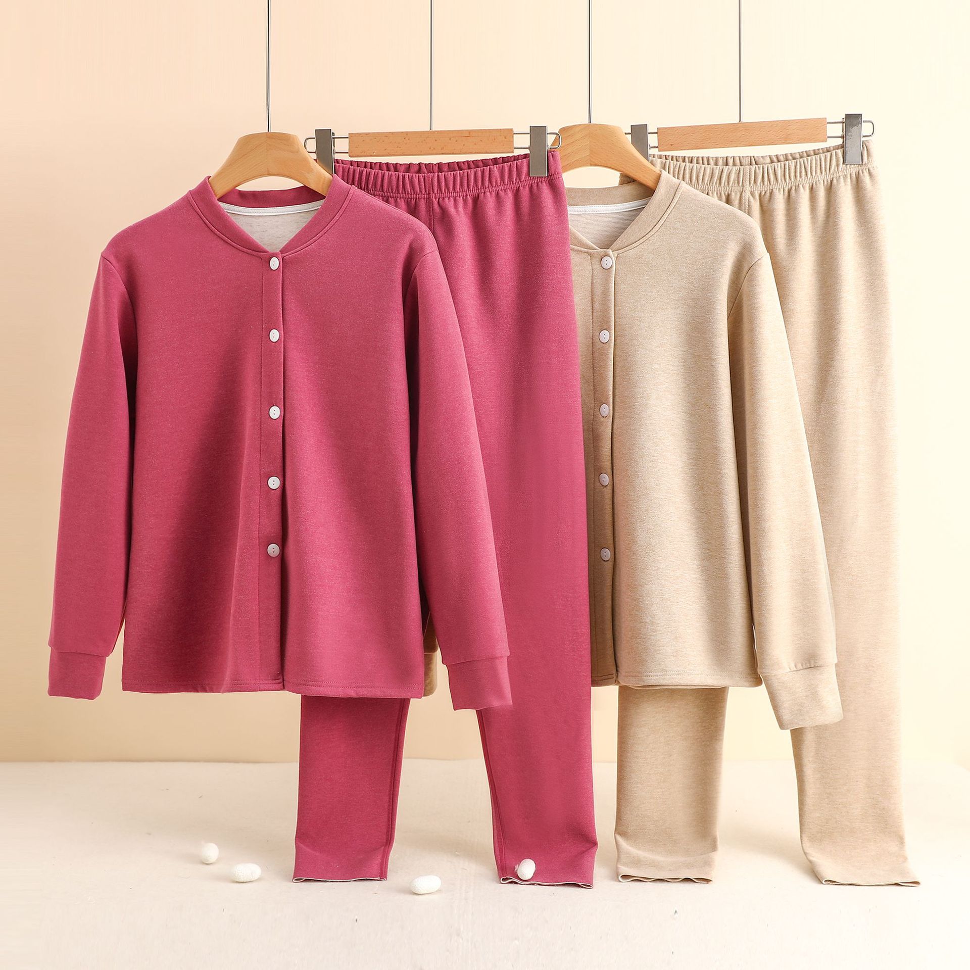 Y Encrypted Pajamas Women's Casual suit Elegant Small Lapel Cardigan Underwear Solid Color Soft Wool Silk Home