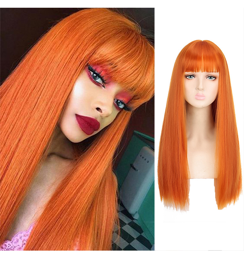 Synthetische Perücke für Damen, langes glattes Haar, Kunstfaser, Hochtemperatur-Seide, flauschig und modisch, voll_voghion.com