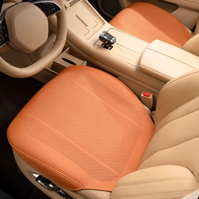 2025 New Car Seat Cushion, Universal for All Seasons, High-End, Ventilated, Cool and Breathable, Summer Cool Single-Piece Main Driver's Seat Cover (Seat cushion, seat cover) - emma-orange-punched-breathable-full-edge-front-row-pair