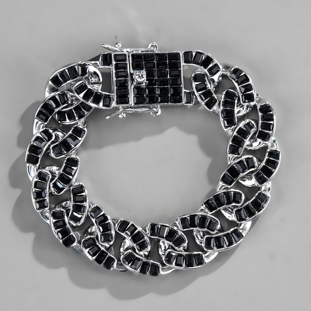 Black rhinestone alloy bold Cuban chain bracelet wholesalepicture5