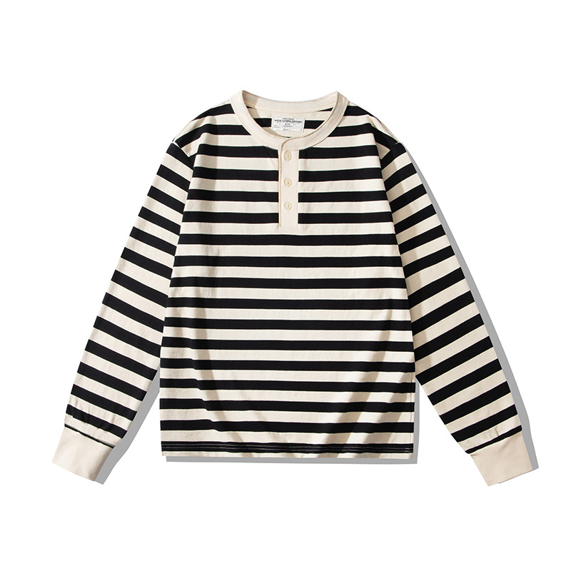 OKONKWO 230G pesado manga larga a rayas Henry cuello camiseta cubierta Sea Spirit camisa Henry camisa TEE