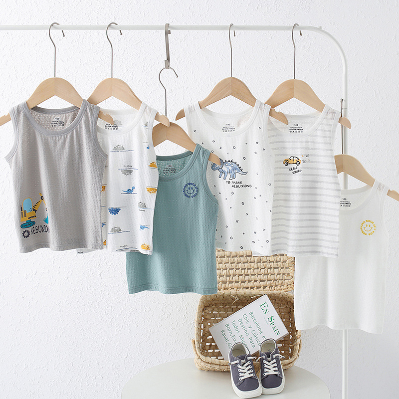 Chaleco de algodón para niños de clase A, sin hueso y sin mangas, fondo de bebé, chaleco fino en forma de corredor, uso exterior, cuello redondo jacquard, verano