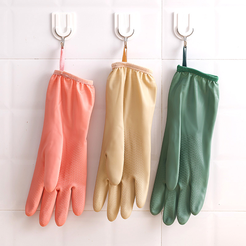Household Gloves Women's Kitchen Women's PVC Durable Rubber Waterproof Thickened Dish Washing Gloves Kitchen Household Cleaning Laundry