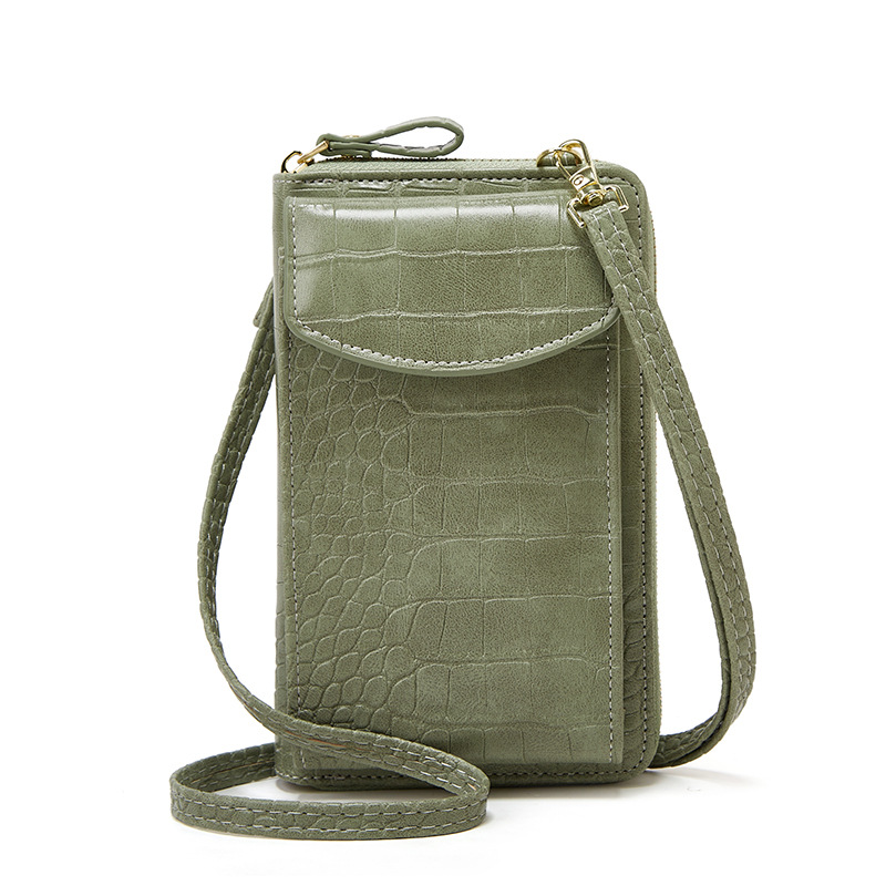 New crocodile pattern mobile phone bag can be worn on one shoulder and crossbody Women's vertical coin purse large capacity coin purse card holder Y908