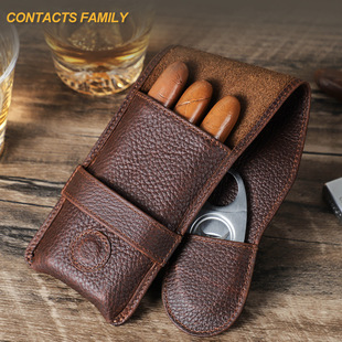 New Vintage Crazy Horse Cowhide Three-Pack Cigar Case Portable Cigar Leather Case Leather Cigar Storage Bag
