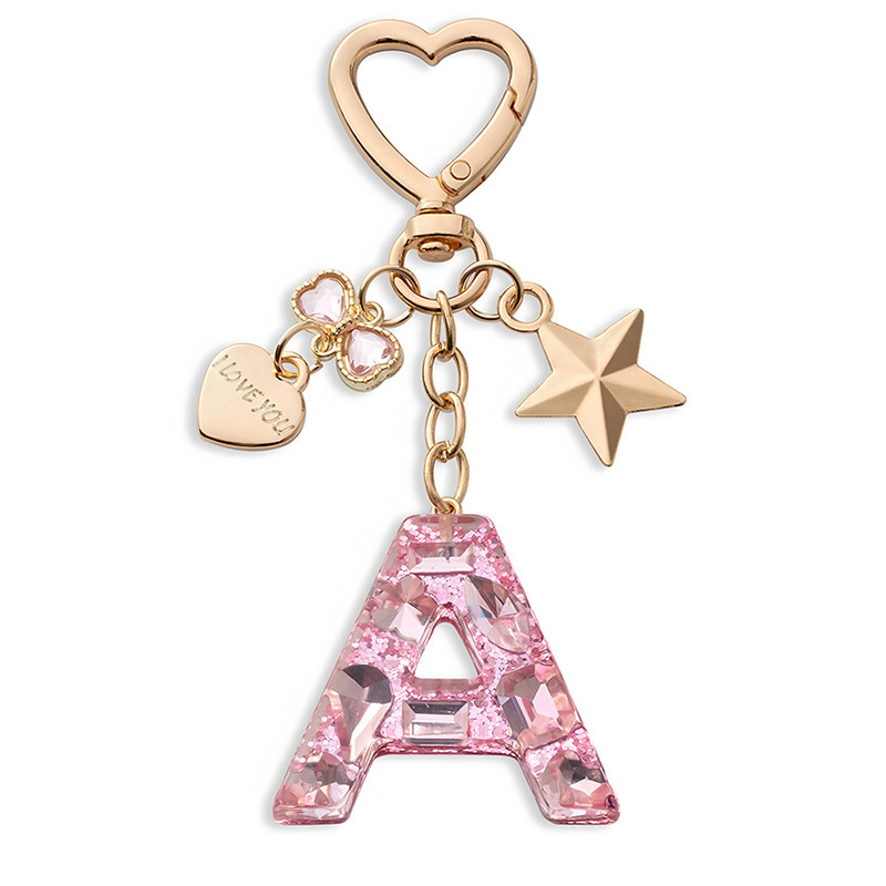 Pink Diamond Glue Sequin Letter Keychain Star Heart Butterfly Accessories Keychain Girls Bag Pendant Gift