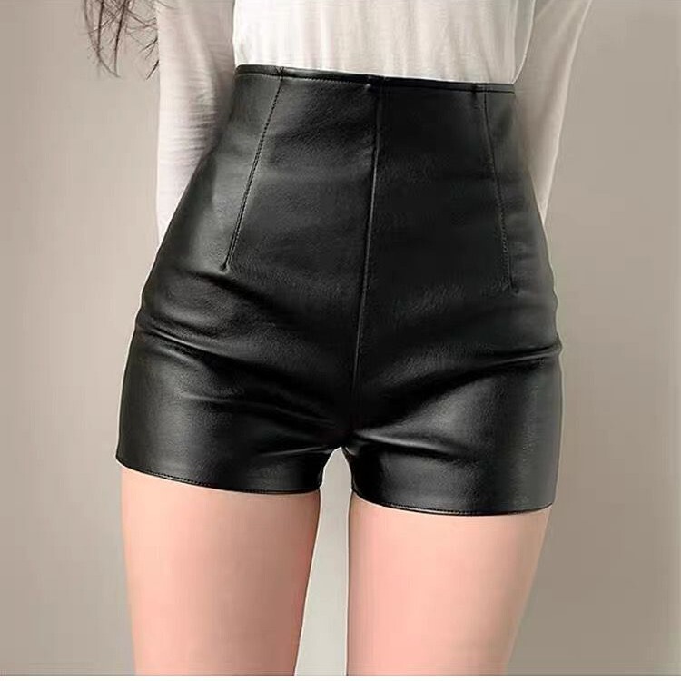 Spring and Autumn PU leather shorts women's slim fit fashionable boots nightclub dj Sexy sexy sexy invisible zipper leather pants