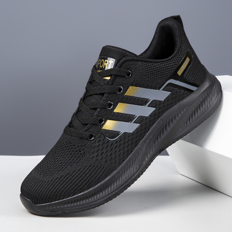 Cross-Border Lightweight Fly-Woven Mesh Sports Spring and Autumn Breathable Casual Shoes for Men and Women, Flat-Heeled Elderly Walking Cold-Adhesive Shoes