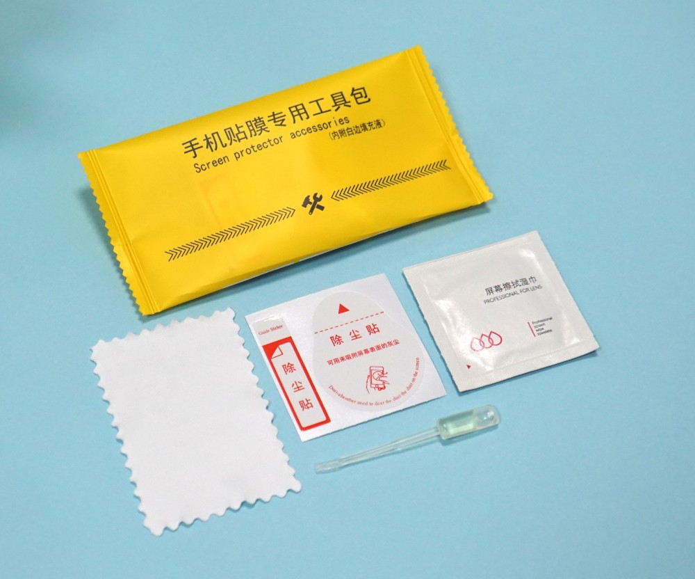 Pegatinas para eliminar el polvo, paño, solución de limpieza para reparar bordes de vidrio templado, toallitas con alcohol, herramientas auxiliares para protectores de pantalla de teléfono, quitamanchas.