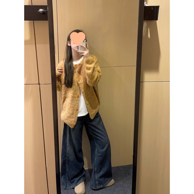 慵懒风软糯黄色针织外套女秋冬季新款设计感甜美减龄宽松休闲上衣|undefined