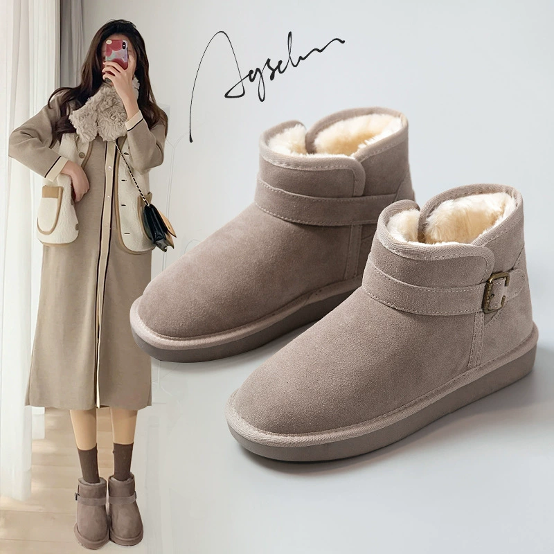 Женские утепленные сапоги Augu Shiden с низким вырезом и флисовой подкладкой, осень-зима 2025, новая модная модель, без застежек, на толстой подошве