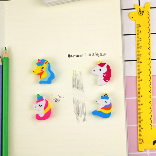 Creative cartoon unicorn eraser cute animal pony eraser 2 pieces in bag student stationery manufacturer wholesale