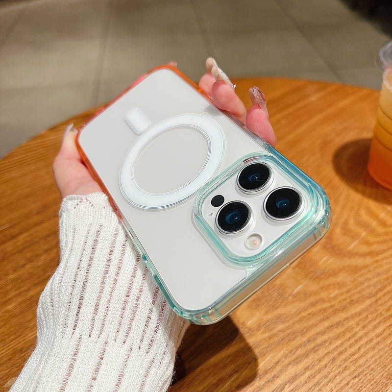 Apple 17Pro 携帯電話ケースに適した 2 色のグラデーション透明アクリル磁気吸引 iphone16 オールインクルーシブ保護カバー|undefined