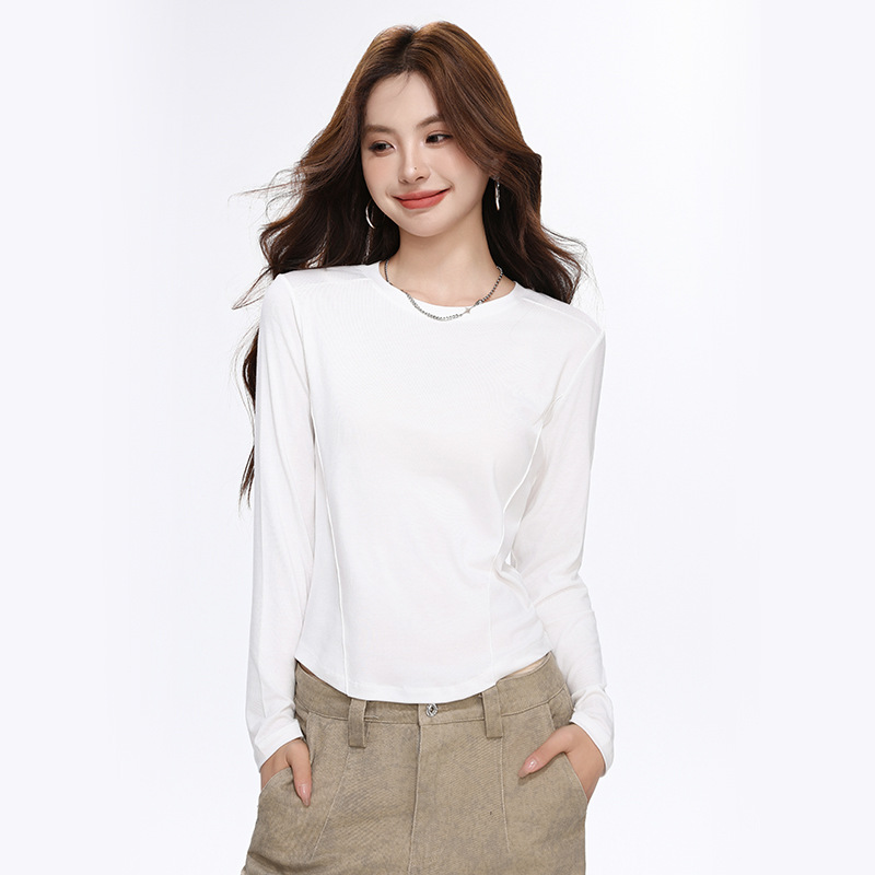 여성용 흰색 티셔츠 긴팔 봄, 가을, 겨울 2026년 신상 라운드넥 베이스 레이어 이너웨어 루즈핏 슬리밍 숄더탑