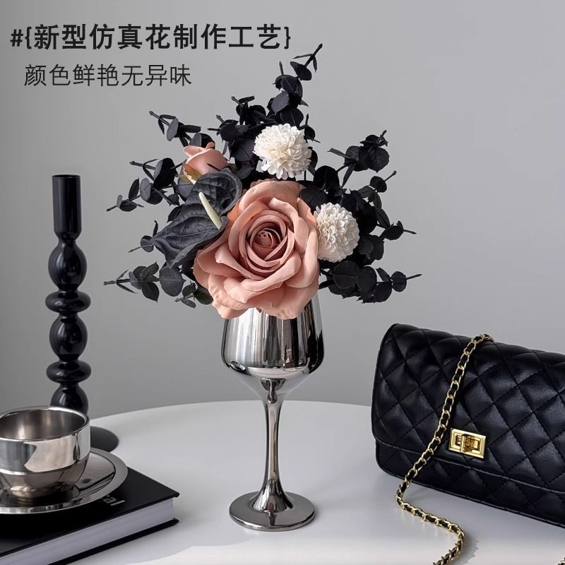 小香风玫瑰花假花花束无火香薰套装餐桌客厅装饰花瓶散香摆件