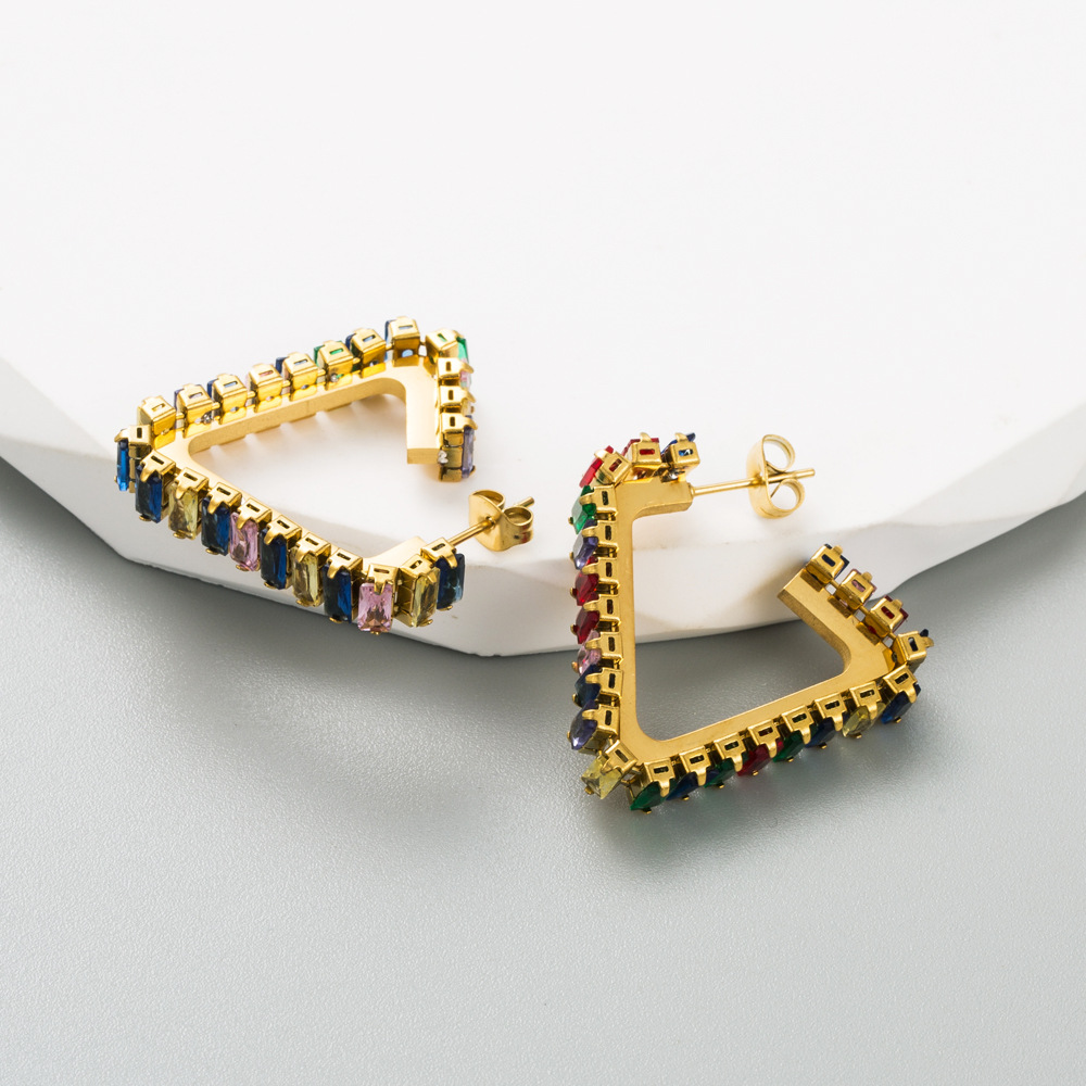 Fashion Triangle Titanium Steel Plating Ear Studs 1 Pair