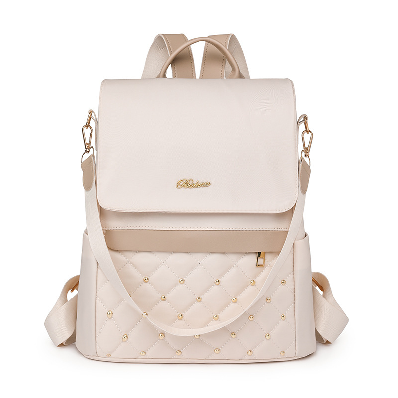 Venta al por mayor transfronteriza 2023 nueva mochila antirrobo de nailon para mujer coreana moda contraste color rombo mochila de doble uso marea