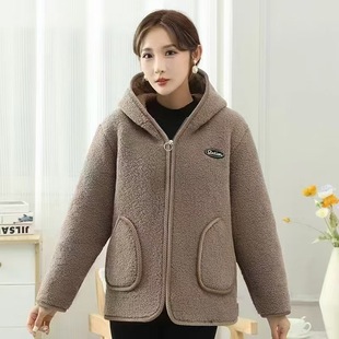 Mom's Clothing 2025 New Large Size Hooded Capsules Velvet Jacket Thickeneded Velvet Sweatshirt for Middle-Aged and Elderly Women Fashionable Clothing