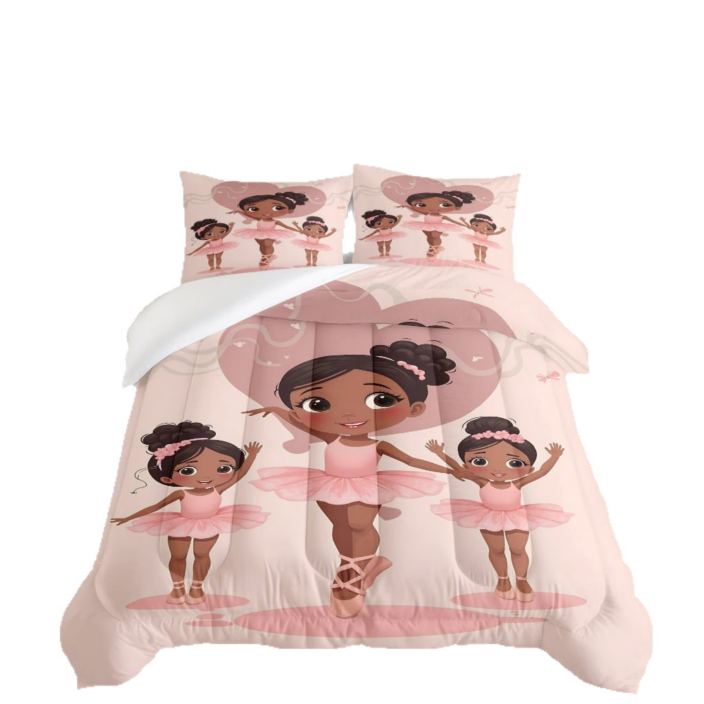TEMU / JIT Pink Ballerina impresión digital de alta definición 180gms colcha almohada set suministro directo de fabricantes