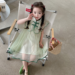 Ladycat Embroidered Gauze Skirt Children's Summer Outfit Chinese Style Retro Baby Girl Princess Dress Dress