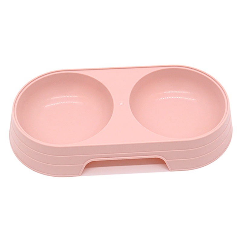 Mascota doble tazón de plástico para perros comida cuenca macaron color perro alimentador caramelo color gato bebedero en stock al por mayor