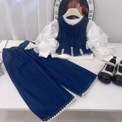 女童装仿牛仔三件套装2025秋季新款韩系女孩春秋装洋气儿童阔耐用