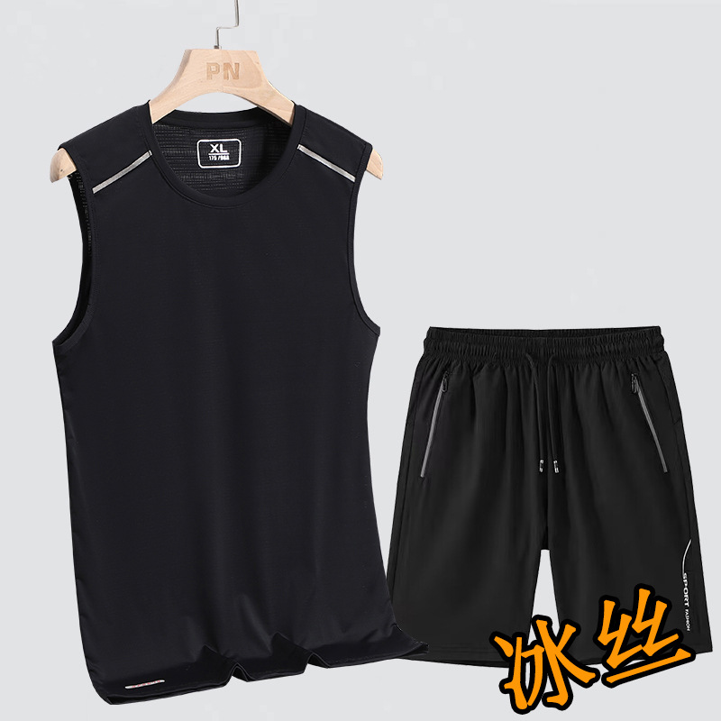 Traje deportivo king size hombre verano camiseta sin mangas cuello redondo chaleco de hielo secado rápido chaleco de hielo hombre image 7