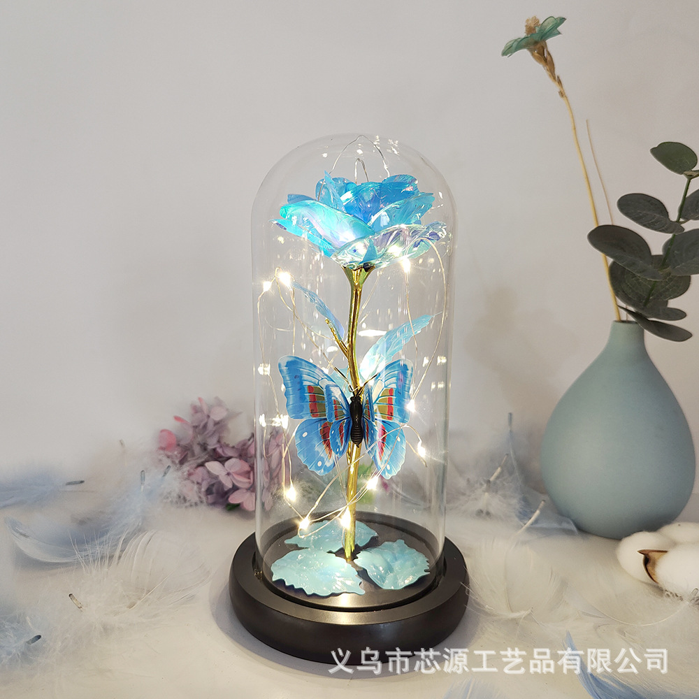 Lámpara de oro, flor de rosa, pantalla de vidrio, día de la madre, Navidad, día de San Valentín, regalo de cumpleaños, decoración de novia, simulación transfronteriza