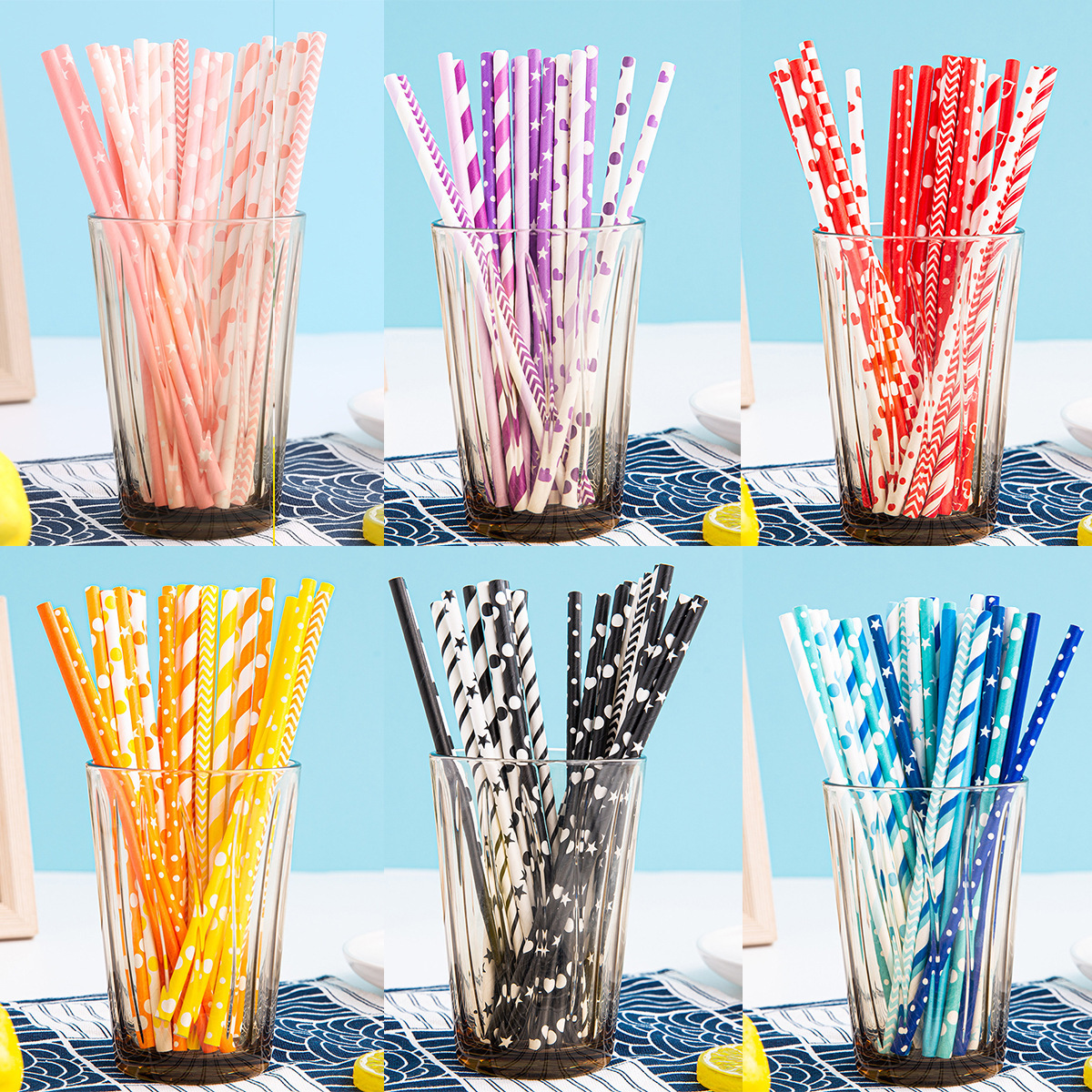 Serie de colores, una gran cantidad de pajitas de papel desechables al por mayor, pajitas de papel degradables, pajitas de la serie púrpura