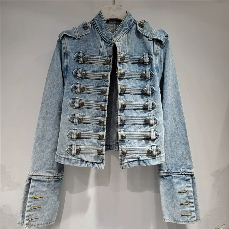 Denim Jacket (Tide) — Retro Korean Style, Autumn Cropped Jacket, Button-Front Detail
