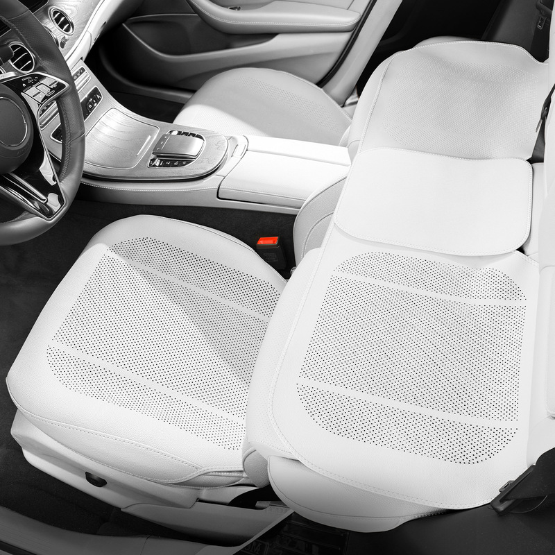 新しいナッパレザーのカーシートクッション、オールシーズン対応の薄型通気性のある穴あき車のインテリアシートカバー、夏用シートクッション|undefined