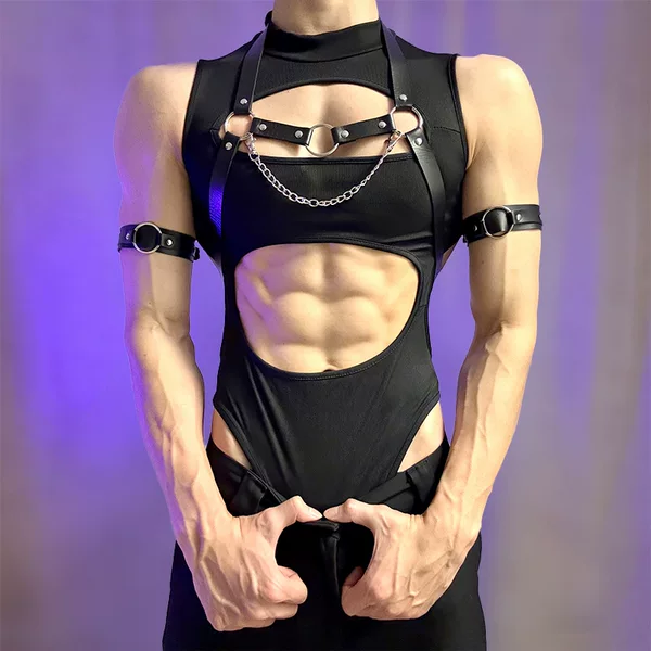 Lobe Sexy Lingerie Fashion Sexy Hollow-Out Slim-Fit Round-Neck Sleeveless Tank Top Bodysuit Men's Hollow-Out Top